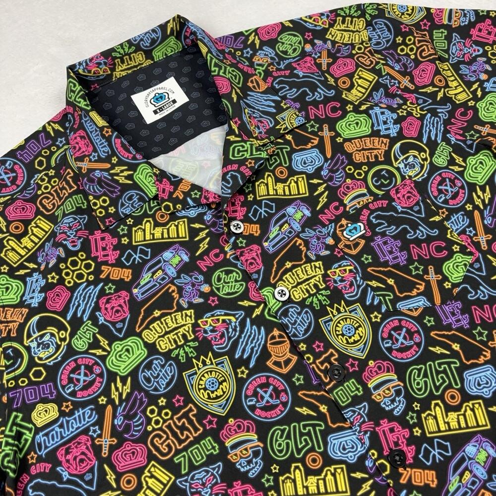 Glory Days Apparel Button Up Shirt Men XL Black Short Sleeve Graphic Charlotte